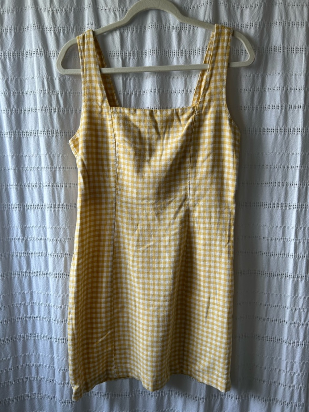 Old Navy Square Neck Linen Blend Yellow Gingham Sundress - Picture 4 of 7
